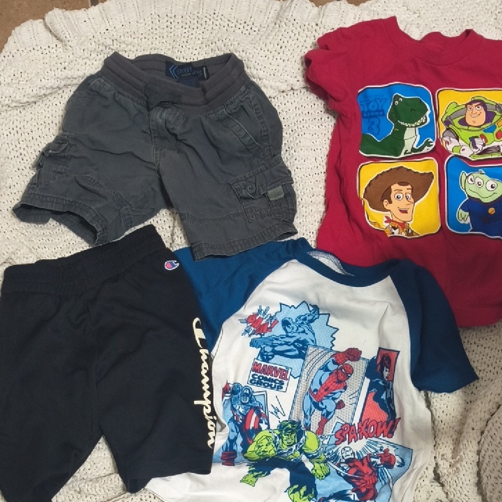 Champion Graphic Tees and Shorts Set - Red, Blue, Gray, Black